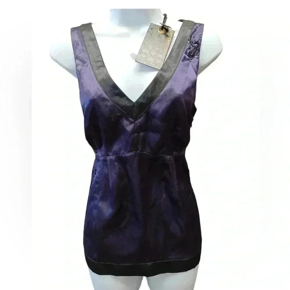 Peppercorn Purple & Black Beaded  Sequins Sleeveless Top Size Small